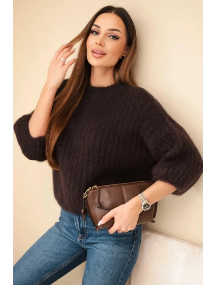 Dámský model 21803199 svetr s 3/4 rukávem hnědý - K-Fashion