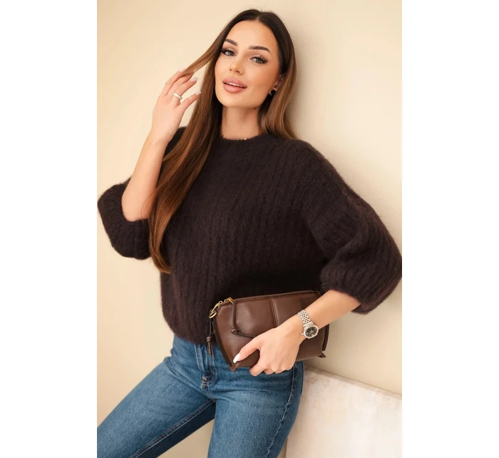Dámský model 21803199 svetr s 3/4 rukávem hnědý - K-Fashion