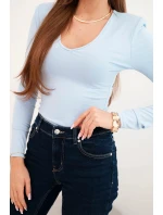 Dámská blůza s výstřihem do V a dlouhým rukávem modrá