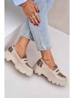 Dámské Kožené Mokasíny Na Platformě A Ploché Podpatky Leopardí Světle Béžové model 21683942 - Zazoo