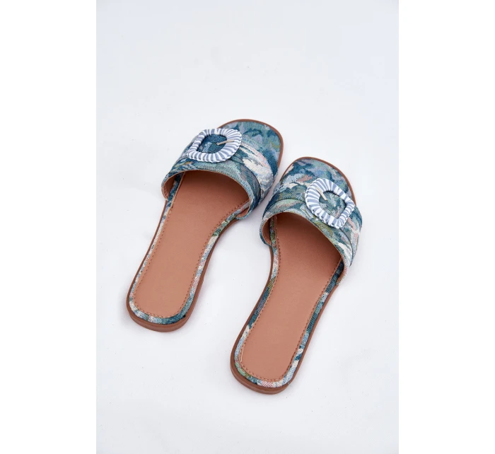 Ploché Dámské Pantofle S Ozdobnou Sponou Modré Clariola Ploché Dámské Pantofle S Ozdobnou Sponou Modré Clariola