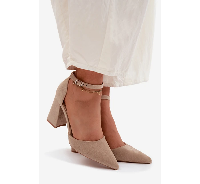 Lodičky na podpatku z imitace semiše béžové Selvra