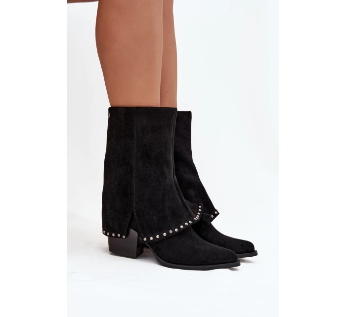 Dámské zateplené kozačky s ohrnovaným svrškem Vinceza – černé