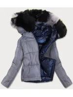 Tmavě modro-šedá oboustranná dámská bunda (b9555) Tmavě modro-šedá oboustranná dámská bunda (b9555)