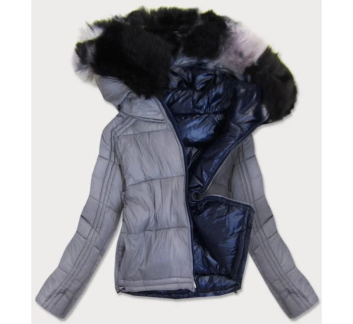 Tmavě modro-šedá oboustranná dámská bunda (b9555) Tmavě modro-šedá oboustranná dámská bunda (b9555)