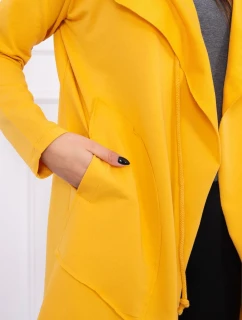 Volná bunda s kapucí v hořčicové barvě