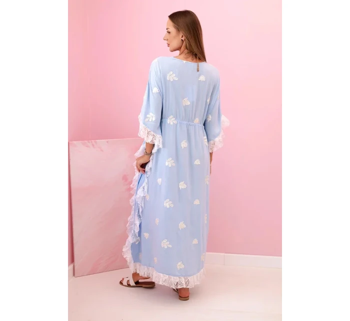 Dámská boho viskózová pláštěnka s krajkou modrý