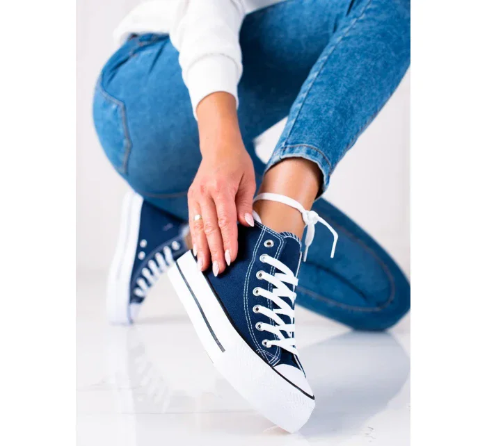 Luxusní dámské modré tenisky bez podpatku Luxusní dámské modré tenisky bez podpatku