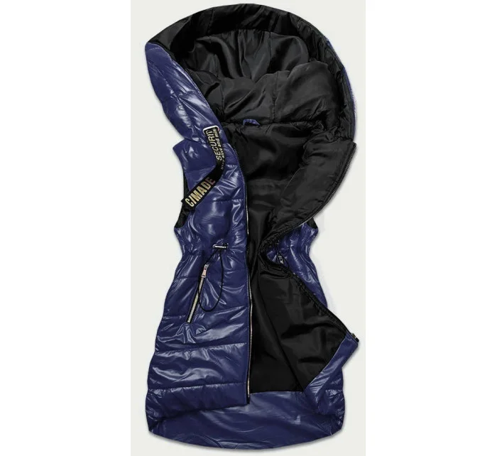 Tmavě modrá lesklá vesta s kapucí (B9782-3) Tmavě modrá lesklá vesta s kapucí (B9782-3)