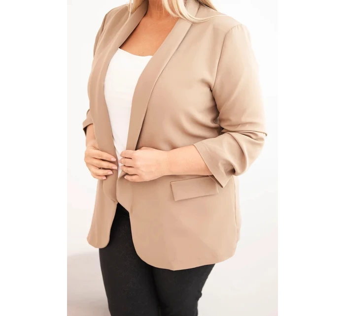 Dámská bunda Plus Size bez zapínání s podšívkou model 21468648 tmavě béžová - K-Fashion