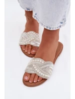 Zdobené pantofle na ploché podrážce stříbrné Dovima