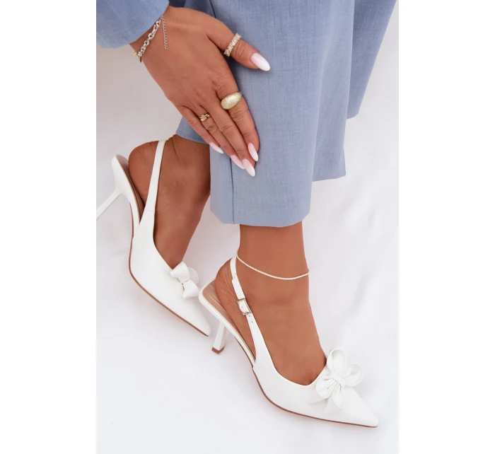 Dámské sandály na podpatku s mašlí bílé Jonera