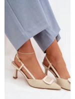 Dámské sandály na podpatku s ozdobným prvkem Béžové Eslina