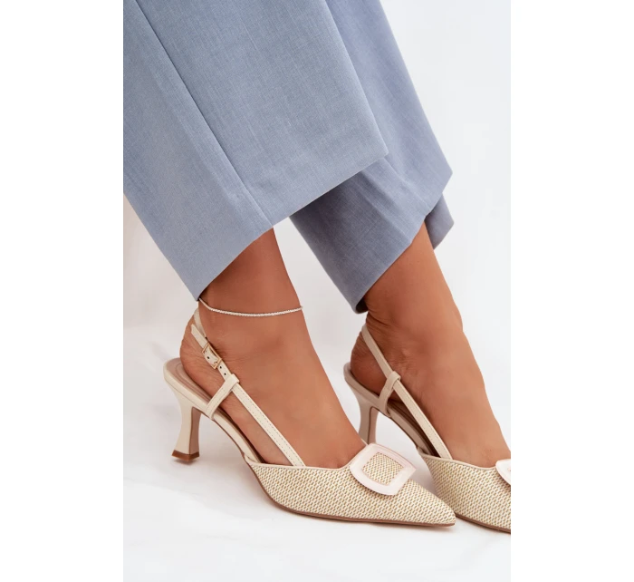 Dámské sandály na podpatku s ozdobným prvkem Béžové Eslina