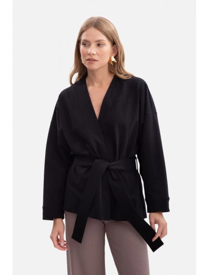 B297 Pletené sako bez límce s otevřenou přední částí - černé B297 Pletené sako bez límce s otevřenou přední částí - černé