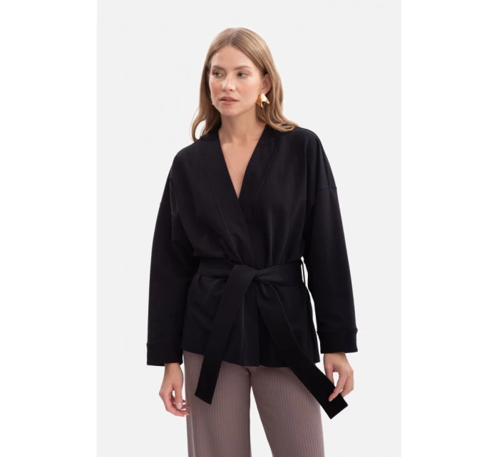 B297 Pletené sako bez límce s otevřenou přední částí - černé B297 Pletené sako bez límce s otevřenou přední částí - černé