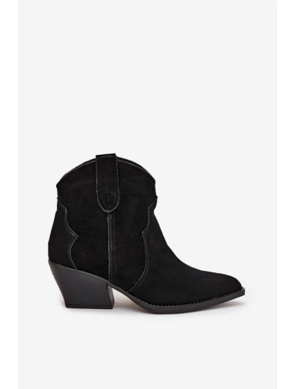 Dámské kovbojské kotníkové boty z přírodní velurové kůže Beretta – černé