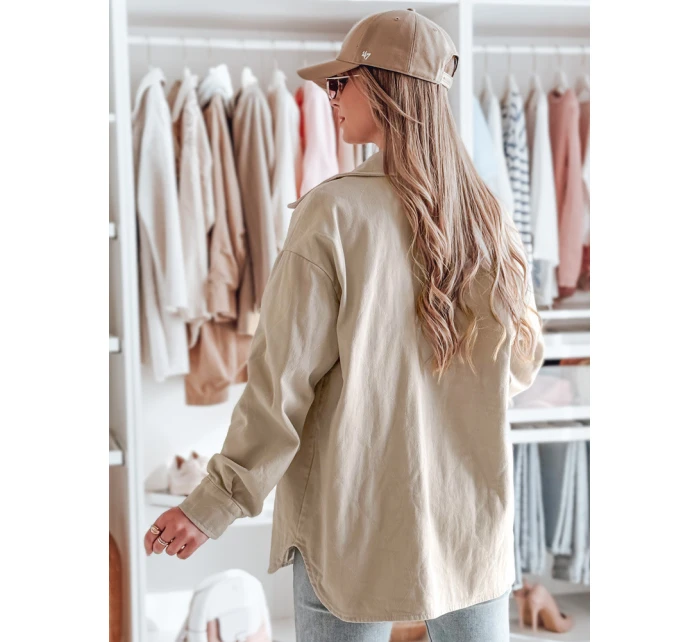 Dámská přechodná košilová bunda oversize KOSMOJACK j.beige FashionStreet TY4842
