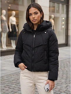 Kurtka damska zimowa pikowana z kapturem czarna model 22394836 - FashionStreet