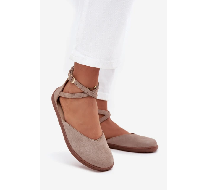 Dámské Semišové Baletky Barefoot S Pásky Zazoo 191 Šedé