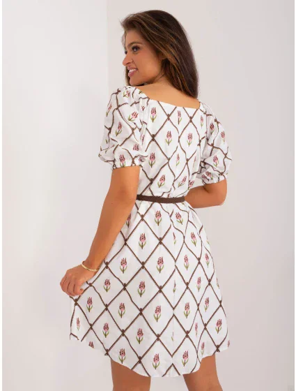 Sukienka LK SK model 19915425 biało brązowy - FPrice Sukienka LK SK model 19915425 biało brązowy - FPrice