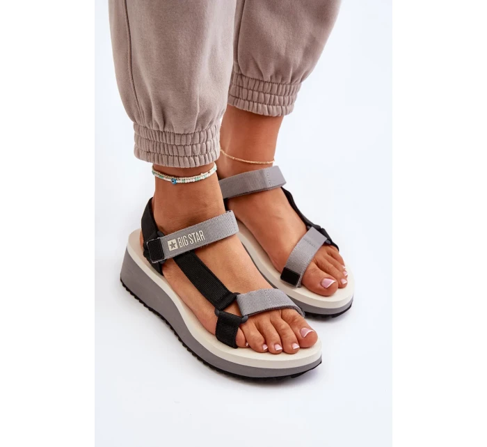 Dámské sandály na platformě a klínku Big Star šedá Dámské sandály na platformě a klínku Big Star šedá