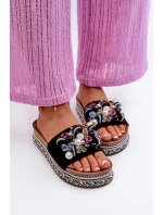 Dámské pantofle na platformě s ozdobami S.Barski černá Dámské pantofle na platformě s ozdobami S.Barski černá