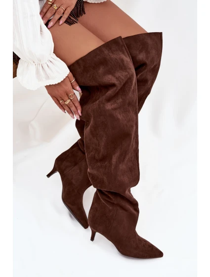 Nazouvací dámské kozačky na jehlovém podpatku Ysolienne – čokoládové