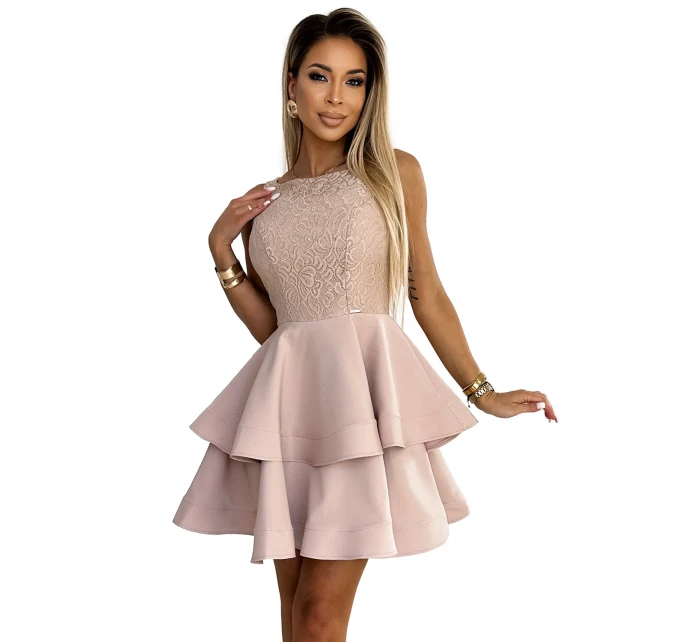 LAURA Béžové dámské rozšířené šaty s vrchní částí model 20069977 - numoco