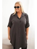 Dámská košilová šaty Plus Size s delší zadní částí a ohrnovacími rukávy grafitová