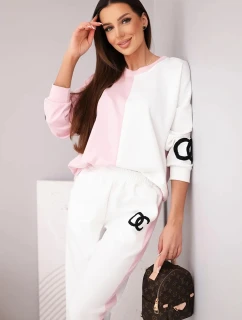 Dámský teplákový komplet  s oversized mikinou a rovnými kalhotami pudrově model 21951989 - K-Fashion