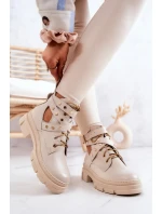 Kožené dámské kozačky s výřezy Světle béžová model 21576609 - Boto