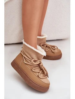 Dámské Sněhule Na Platformě Zateplené Kožíškem Camel model 21679641 - Boto