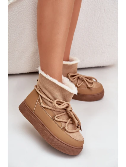 Dámské Sněhule Na Platformě Zateplené Kožíškem Camel model 21679641 - Boto Dámské Sněhule Na Platformě Zateplené Kožíškem Camel model 21679641 - Boto