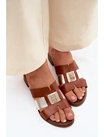 Kožené dámské sandály na podpatku model 22125908 hnědé - Zazoo