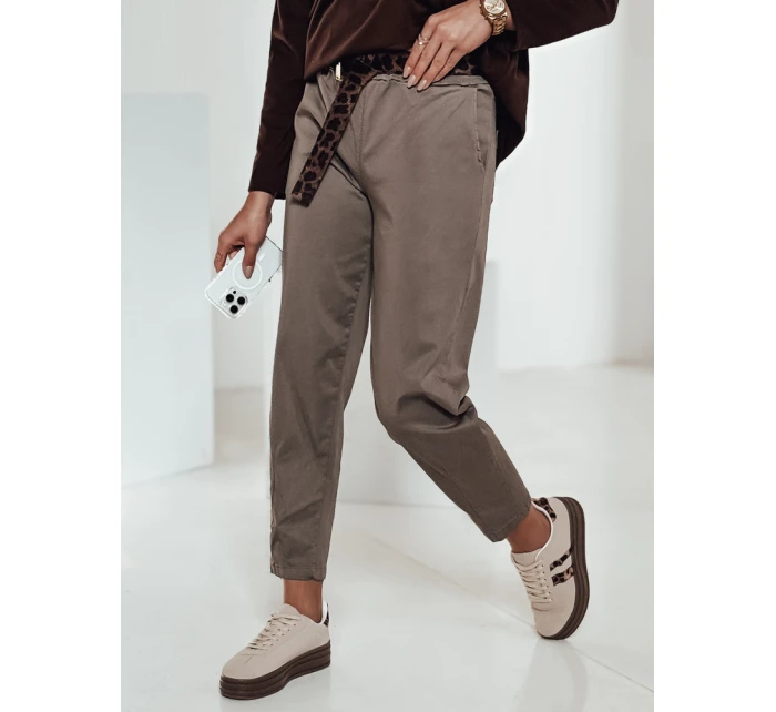 Dámské kalhoty LEOCINCIN v jedné velikosti s páskem khaki FashionStreet UY2262