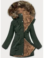 Dámská zimní bunda parka v army barvě s kožešinovou podšívkou (m-21501)