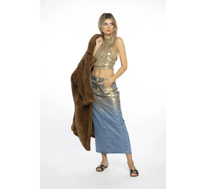 Hnědý dámský plyšový oversize kabát Ann Gissy (AG1-J9172)