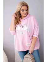 Dámská mikina plus size z viskózy s kapucí a klokaní kapsou světle růžová Dámská mikina plus size z viskózy s kapucí a klokaní kapsou světle růžová