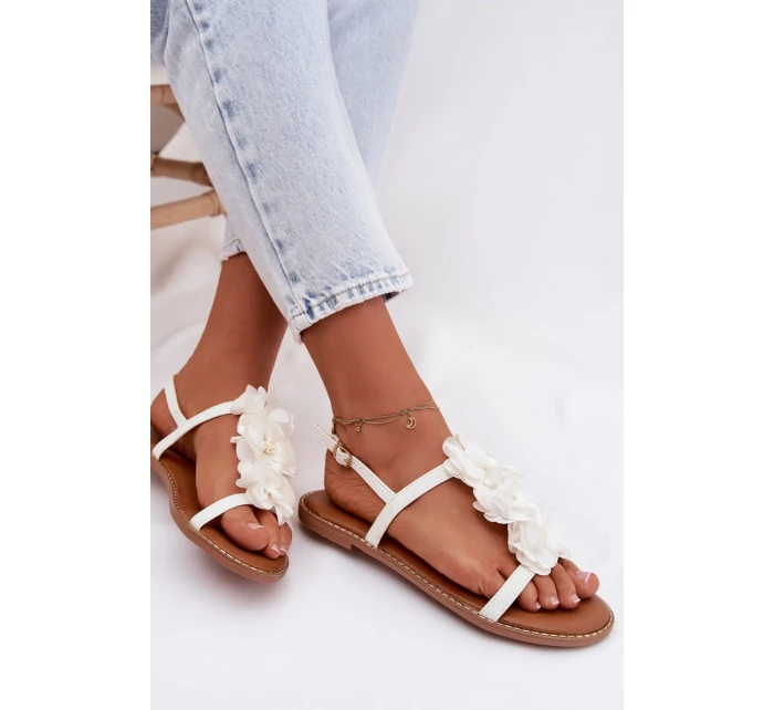 Dámské sandály Ploché S Dekorativními Květinami Bílé Noemia