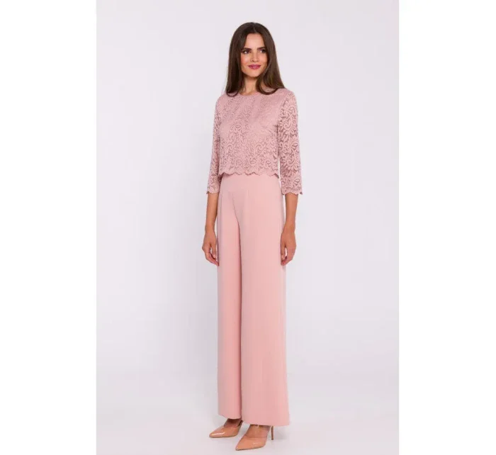 S381 Kombinéza s krajkovými detaily - pudrová