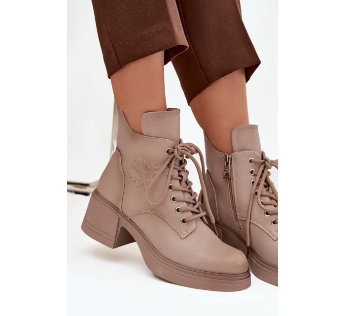 Dámské boty Vinceza – béžové, kožené, s blokovým podpatkem