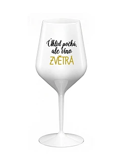 ÚKLID POČKÁ, ALE VÍNO ZVĚTRÁ - bílá nerozbitná sklenice na víno 470 ml