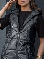 Dámská prošívaná vesta s kapucí dlouhá černá Dstreet model 21979272 - FashionStreet
