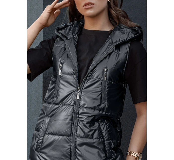 Dámská prošívaná vesta s kapucí dlouhá černá Dstreet model 21979272 - FashionStreet