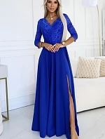 309-12 AMBER elegantní dlouhé krajkové šaty s výstřihem - barva CHABRIEL