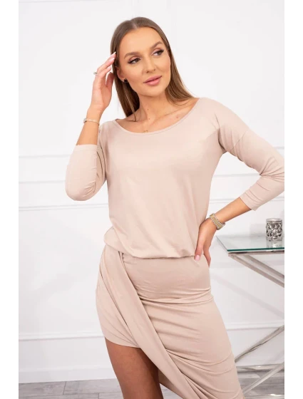 Asymetrické šaty, 3/4 rukávy, béžová barva Asymetrické šaty, 3/4 rukávy, béžová barva