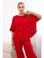 Bavlněný komplet halenka + kalhoty červený Bavlněný komplet halenka + kalhoty červený
