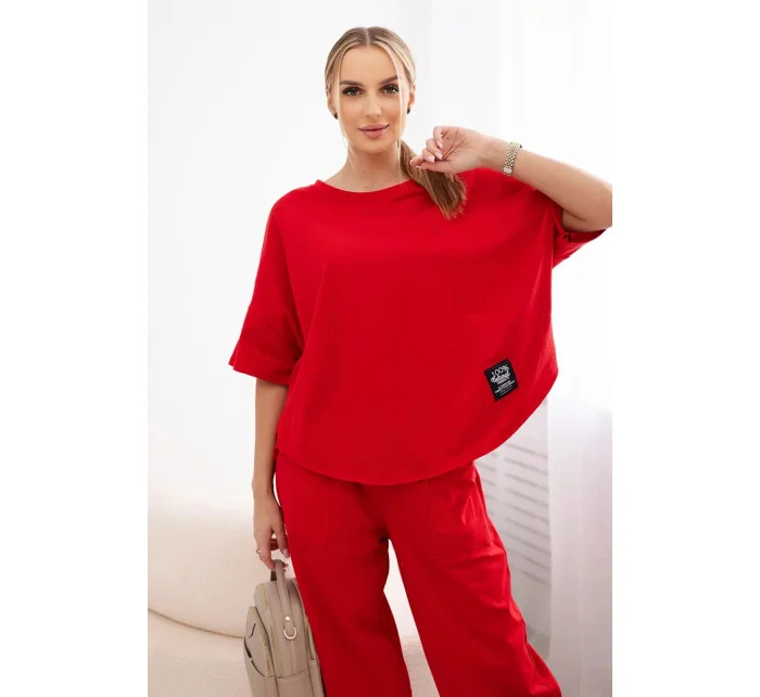 Bavlněný komplet halenka + kalhoty červený Bavlněný komplet halenka + kalhoty červený