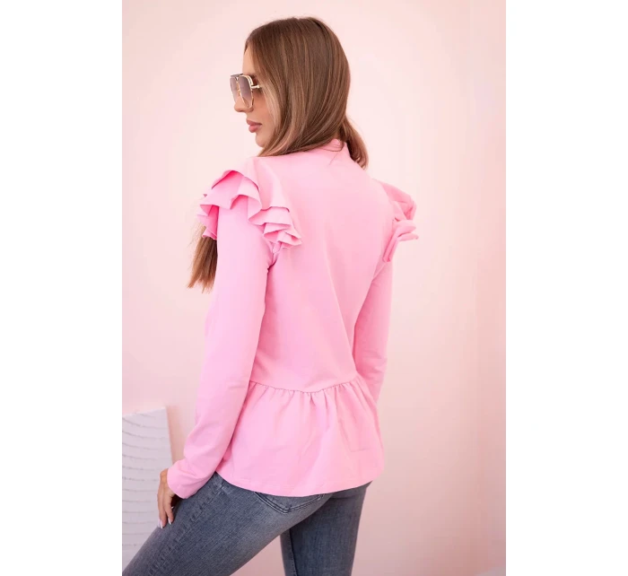 Dámský přehoz s volánky a stojáčkem světle růžová